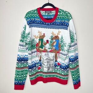 33 Degrees Ugly Christmas Sweater Party Reindeer Beer Pouch Holiday Mens‎ Large